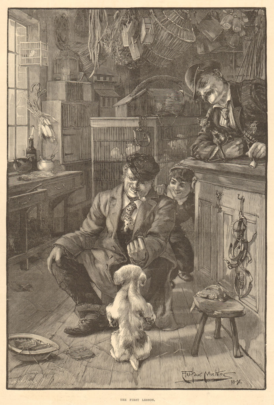 The first lesson. Portraits. Dogs 1893 old antique vintage print picture